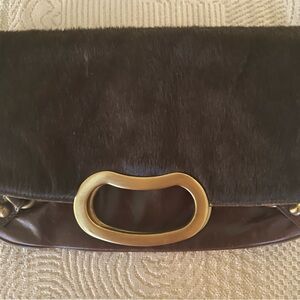 Jalda foldover chocolate leather and hide clutch